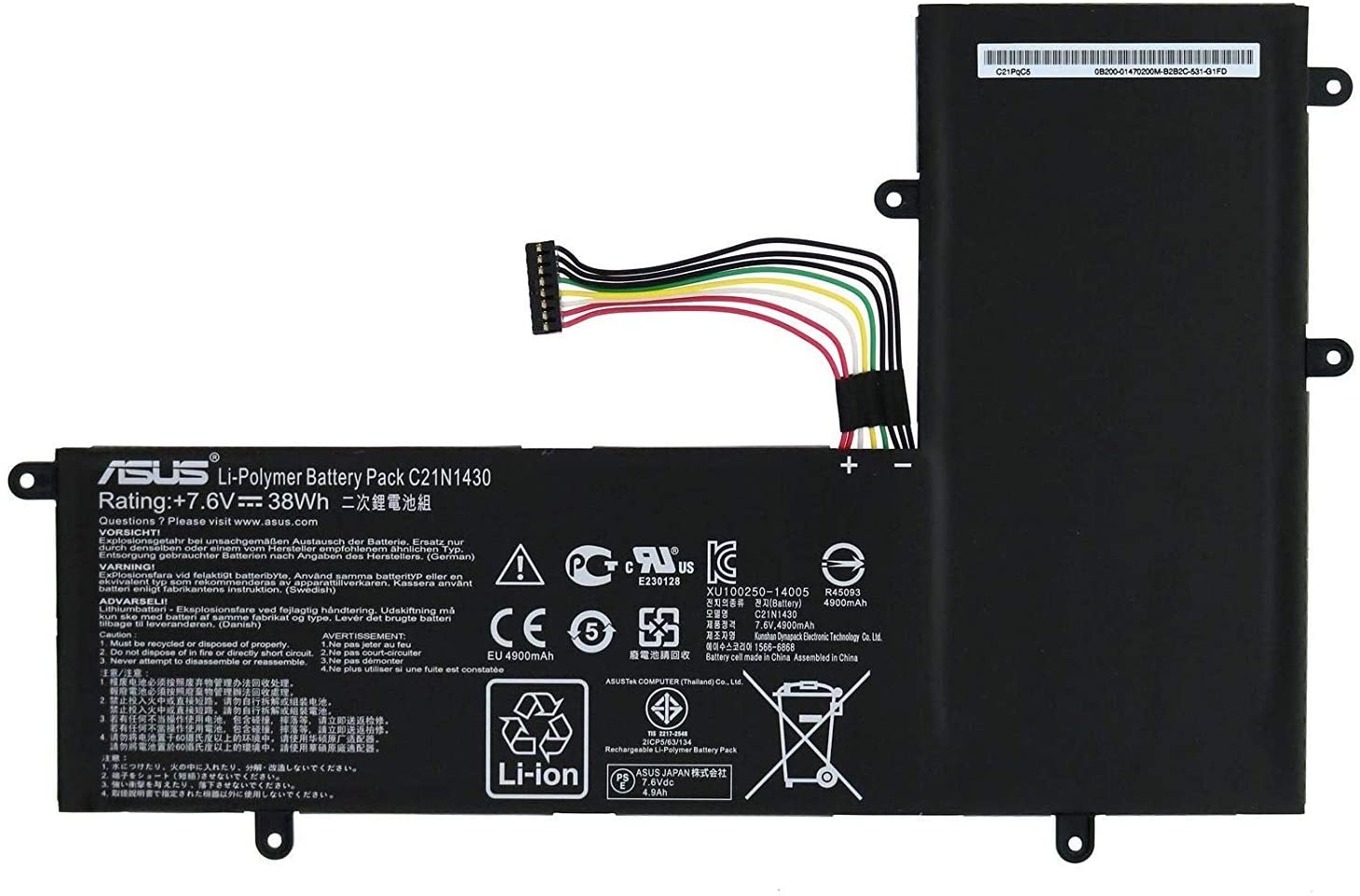 Akku 38Wh Asus 0B200-01470000 C21N1430 C2IN1430