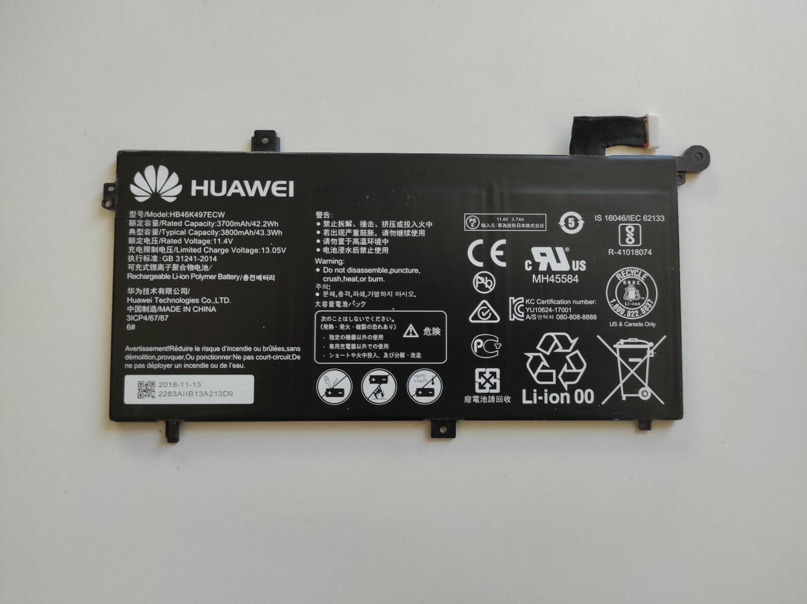 Akku Huawei HB46K497ECW 11.4V 42.2Wh 3700mAH - Cliquez sur l'image pour la fermer